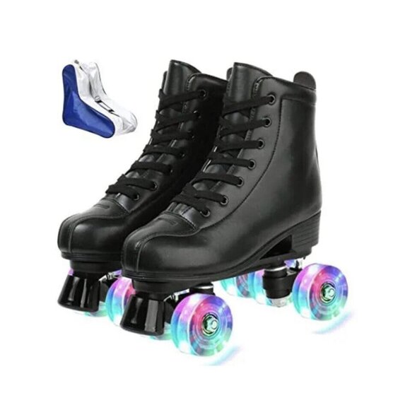 XUDREZ Roller Skates Classic High-Top Double-Row Black Skates LIGHT UP WHEELSNew - Picture 2 of 5